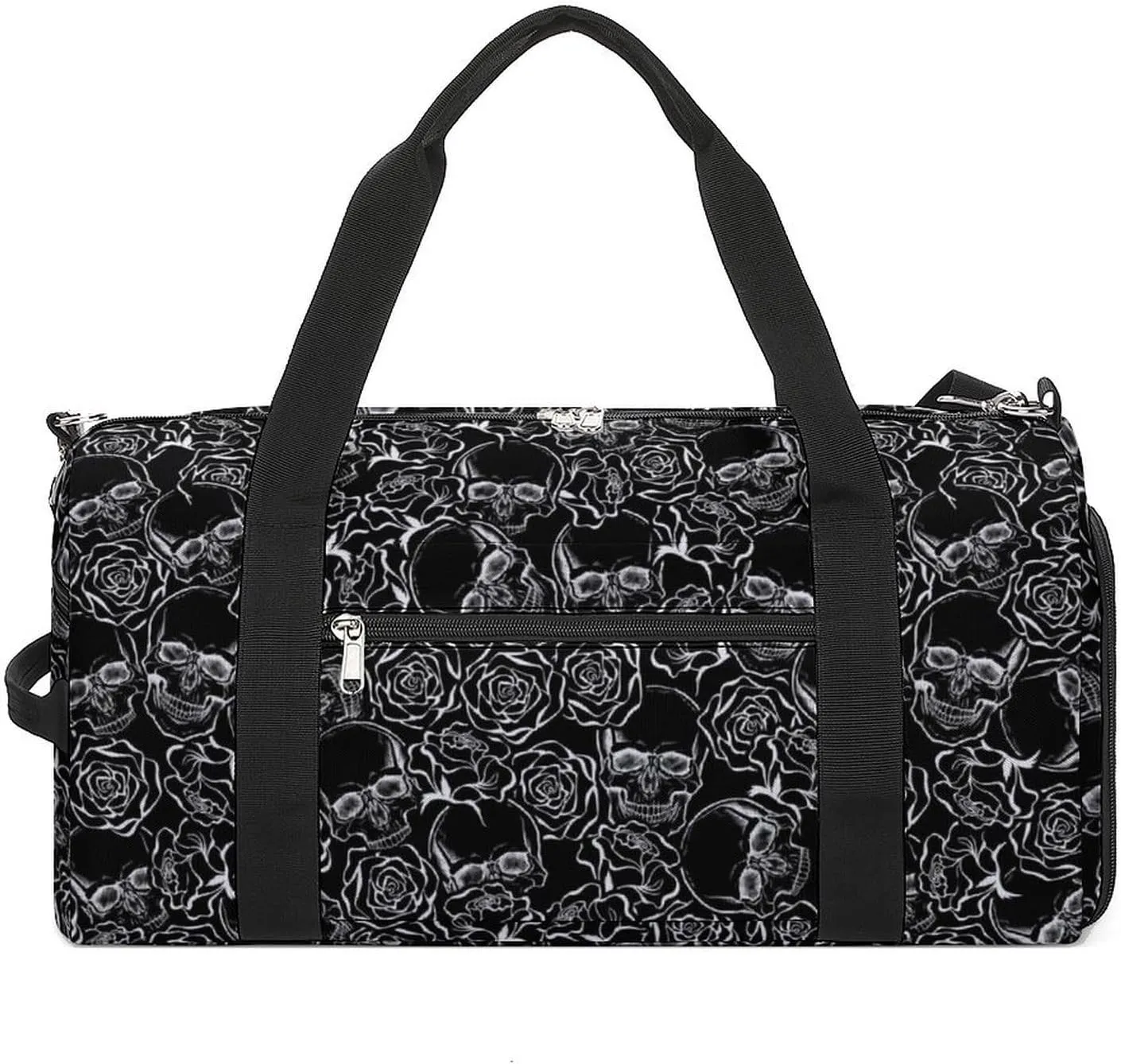 Skull Rose Sport Gym Duffle Travel Bag with Shoe Compartment,Wet Pocket for Men And Women