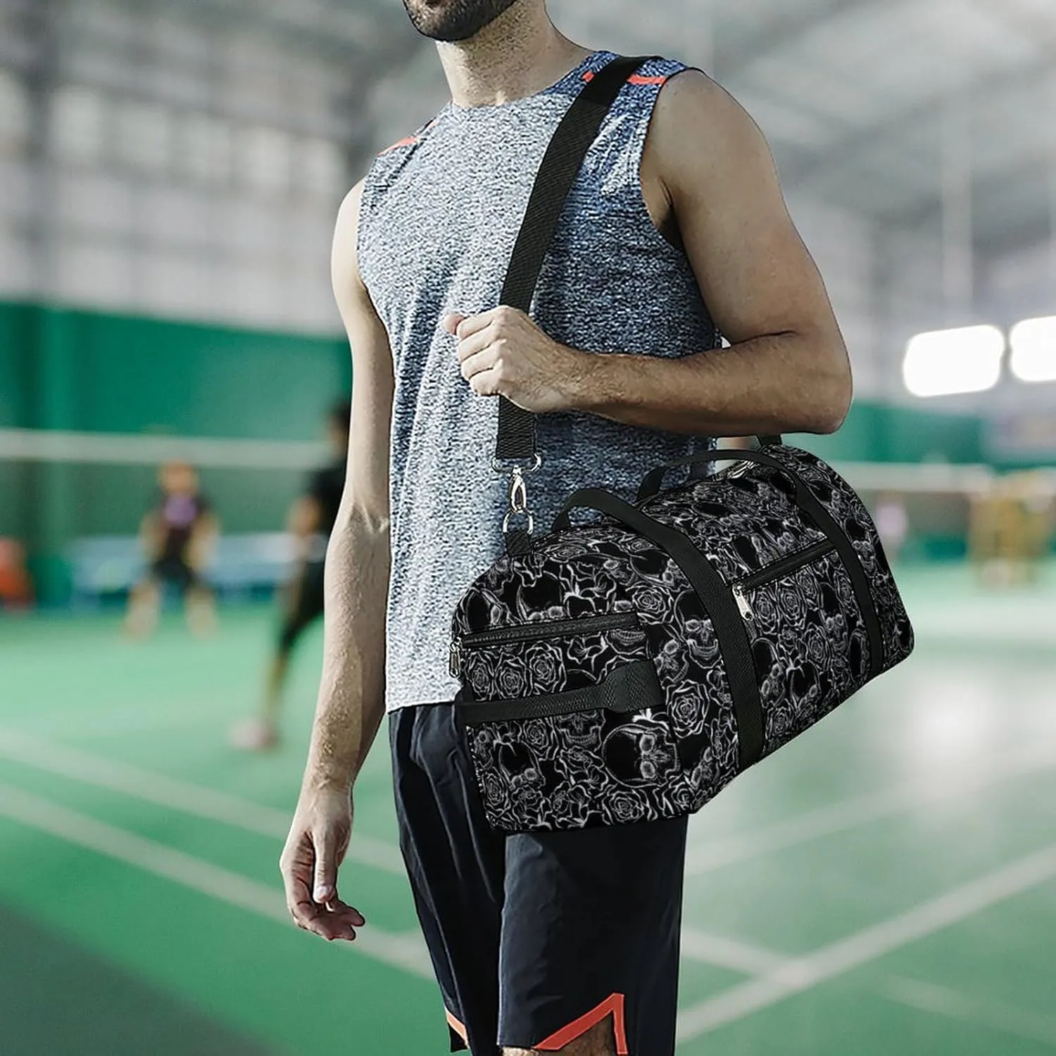 Skull Rose Sport Gym Duffle Travel Bag with Shoe Compartment,Wet Pocket for Men And Women