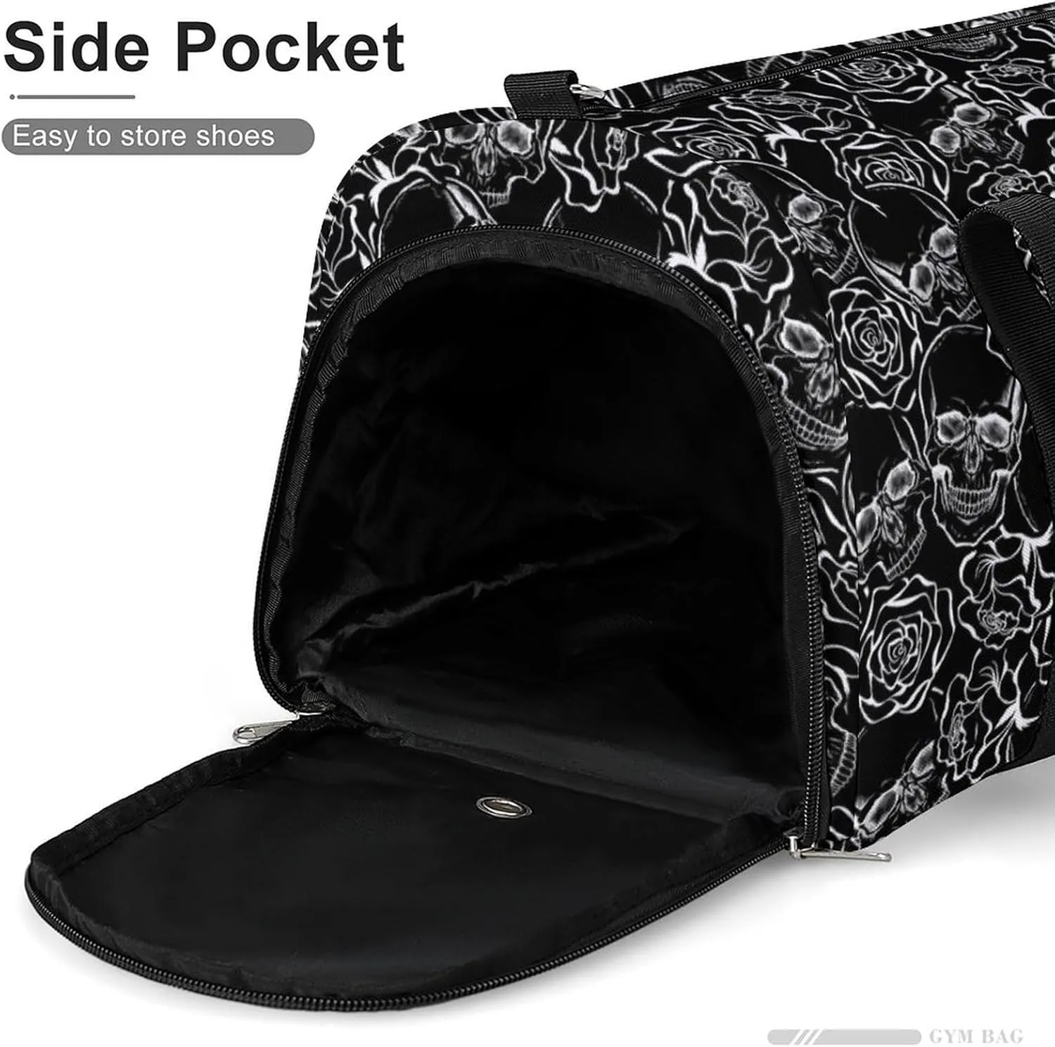 Skull Rose Sport Gym Duffle Travel Bag with Shoe Compartment,Wet Pocket for Men And Women