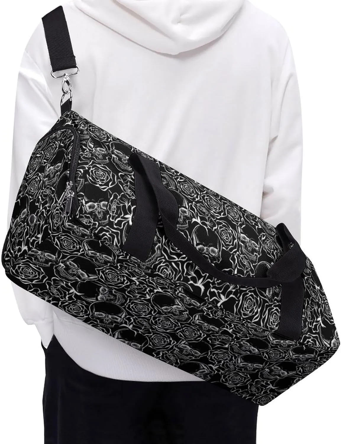 Skull Rose Sport Gym Duffle Travel Bag with Shoe Compartment,Wet Pocket for Men And Women