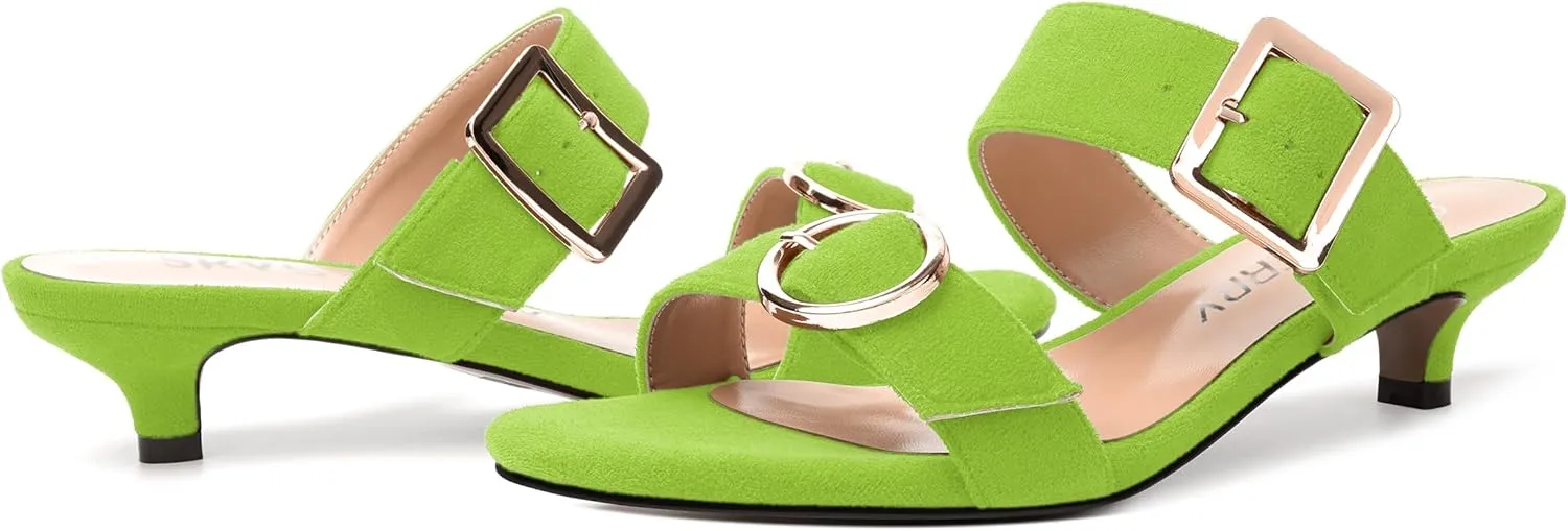 SKYSTERRY Womens Open Toe Evening Buckle Suede Casual Kitten Low Heel Heeled Sandals 1.5 Inch