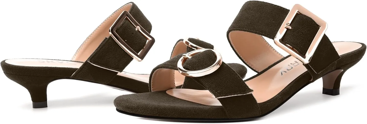 SKYSTERRY Womens Open Toe Evening Buckle Suede Casual Kitten Low Heel Heeled Sandals 1.5 Inch