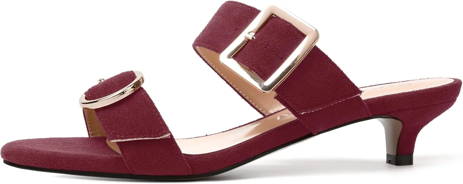 SKYSTERRY Womens Open Toe Evening Buckle Suede Casual Kitten Low Heel Heeled Sandals 1.5 Inch