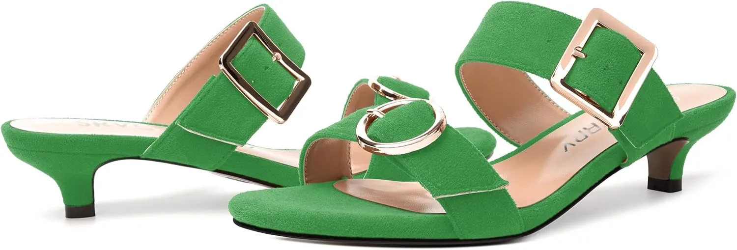 SKYSTERRY Womens Open Toe Evening Buckle Suede Casual Kitten Low Heel Heeled Sandals 1.5 Inch