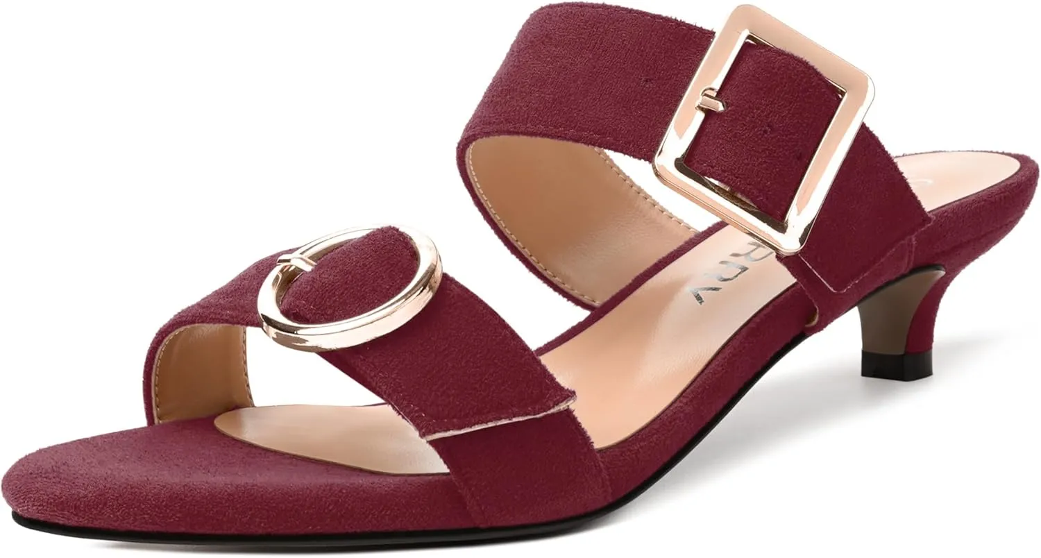 SKYSTERRY Womens Open Toe Evening Buckle Suede Casual Kitten Low Heel Heeled Sandals 1.5 Inch