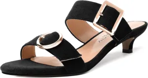 SKYSTERRY Womens Open Toe Evening Buckle Suede Casual Kitten Low Heel Heeled Sandals 1.5 Inch