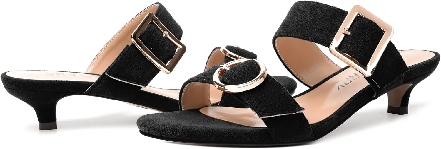 SKYSTERRY Womens Open Toe Evening Buckle Suede Casual Kitten Low Heel Heeled Sandals 1.5 Inch