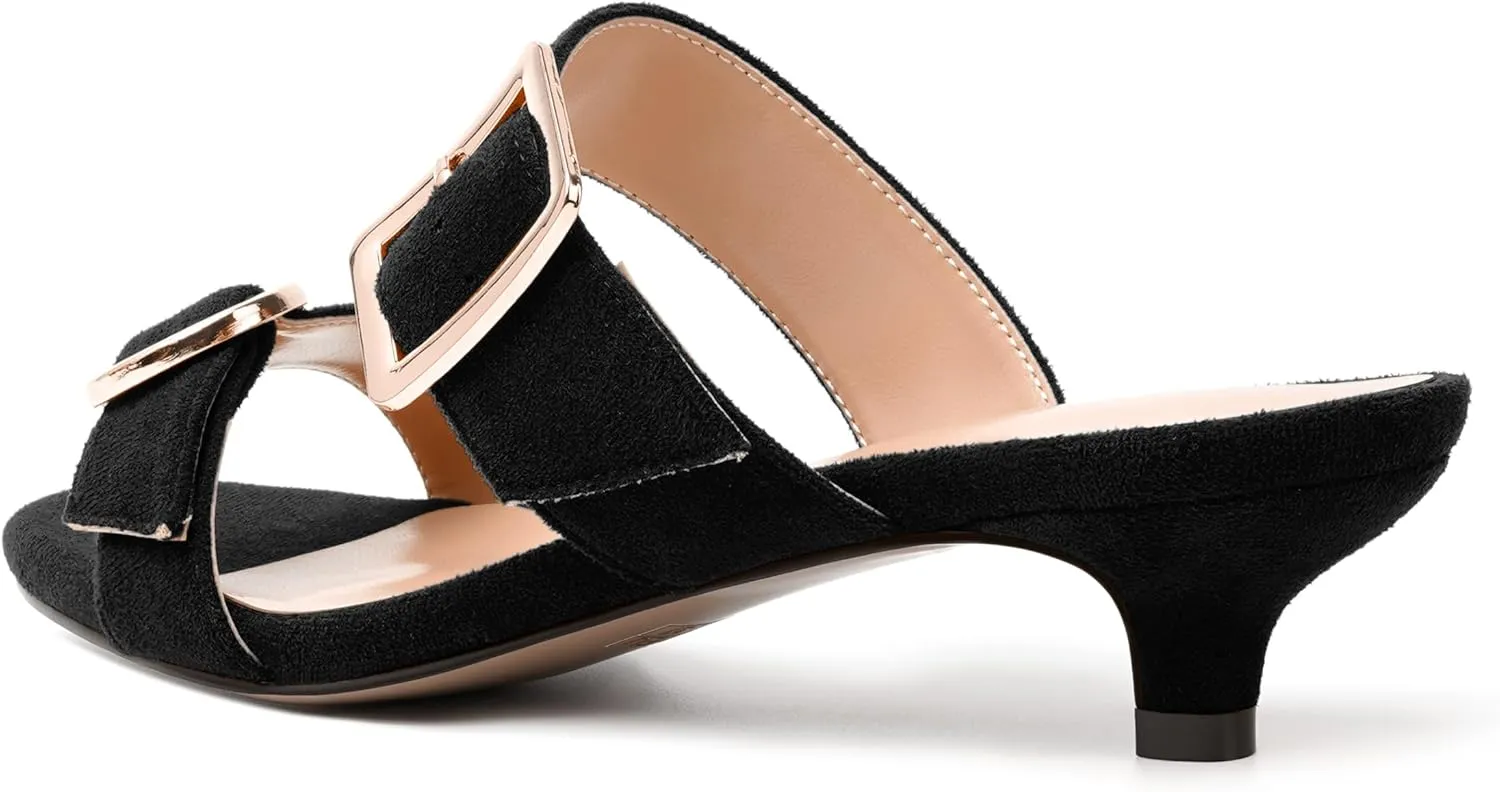 SKYSTERRY Womens Open Toe Evening Buckle Suede Casual Kitten Low Heel Heeled Sandals 1.5 Inch