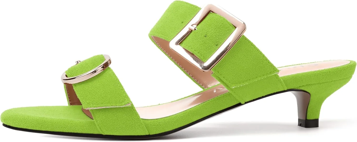 SKYSTERRY Womens Open Toe Evening Buckle Suede Casual Kitten Low Heel Heeled Sandals 1.5 Inch