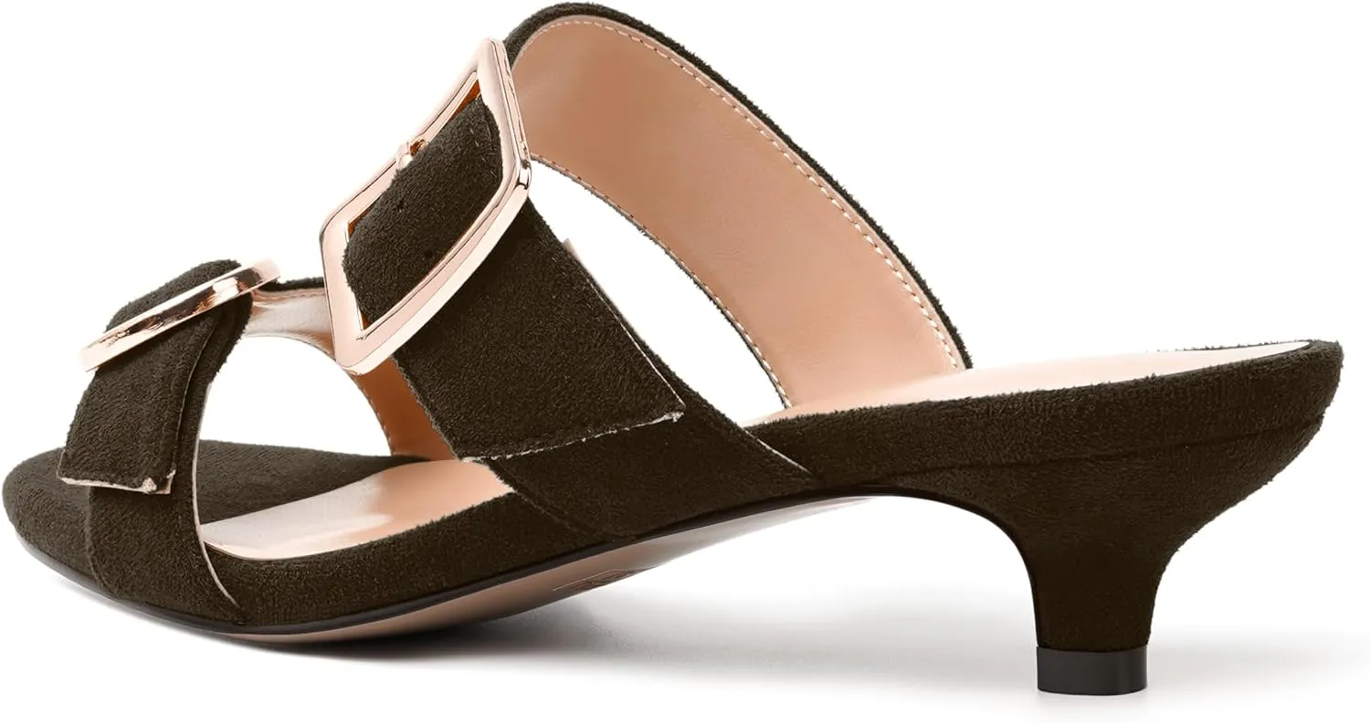 SKYSTERRY Womens Open Toe Evening Buckle Suede Casual Kitten Low Heel Heeled Sandals 1.5 Inch
