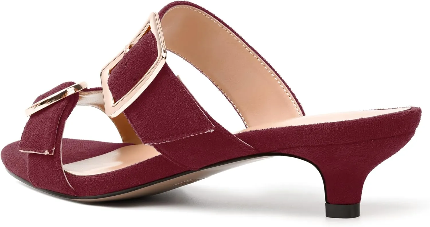 SKYSTERRY Womens Open Toe Evening Buckle Suede Casual Kitten Low Heel Heeled Sandals 1.5 Inch