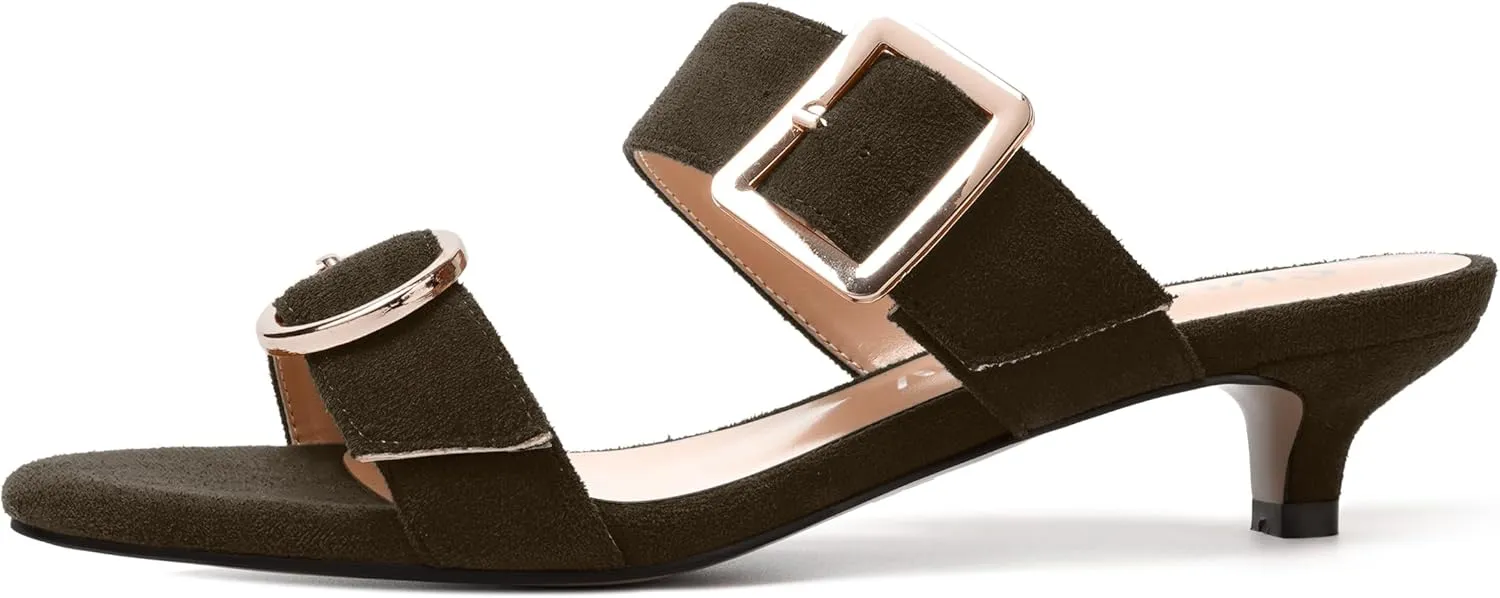 SKYSTERRY Womens Open Toe Evening Buckle Suede Casual Kitten Low Heel Heeled Sandals 1.5 Inch
