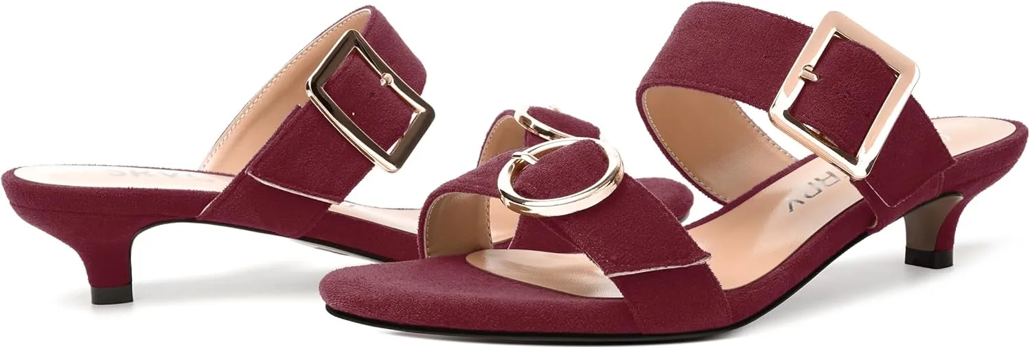 SKYSTERRY Womens Open Toe Evening Buckle Suede Casual Kitten Low Heel Heeled Sandals 1.5 Inch