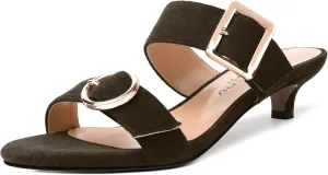 SKYSTERRY Womens Open Toe Evening Buckle Suede Casual Kitten Low Heel Heeled Sandals 1.5 Inch