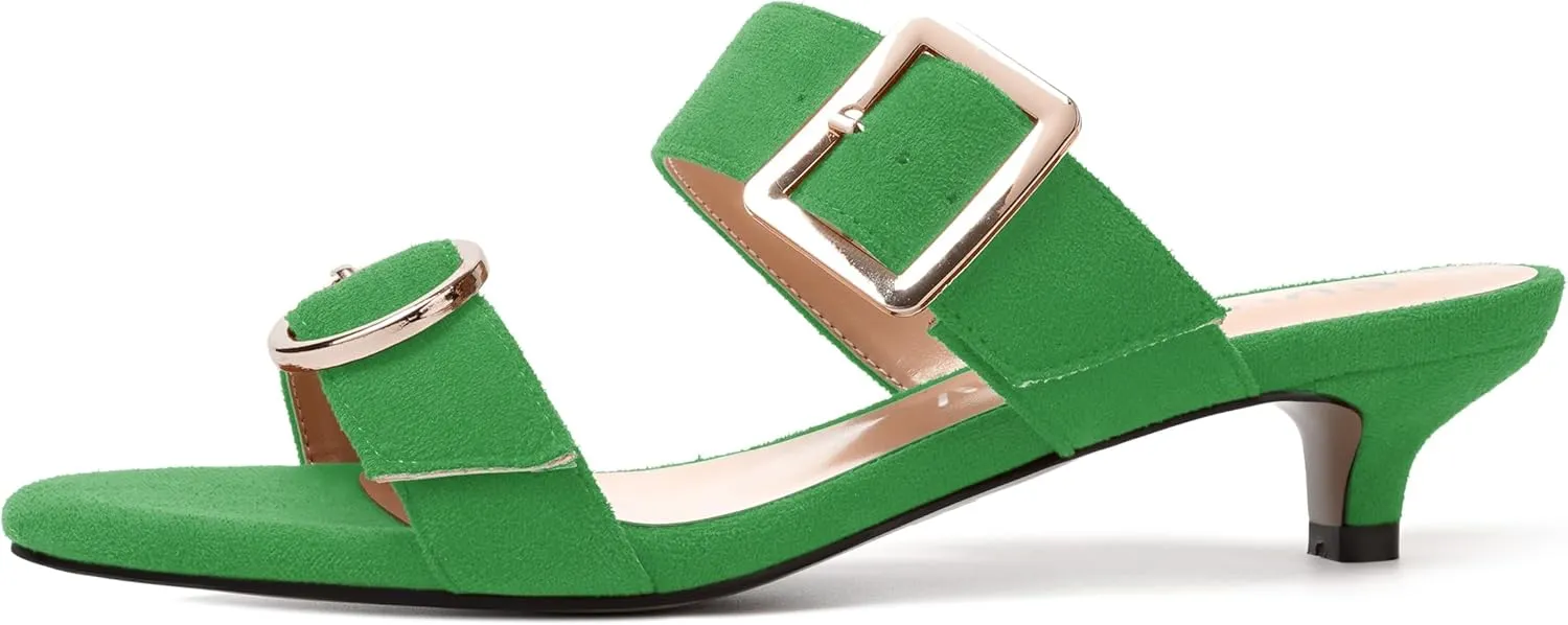 SKYSTERRY Womens Open Toe Evening Buckle Suede Casual Kitten Low Heel Heeled Sandals 1.5 Inch