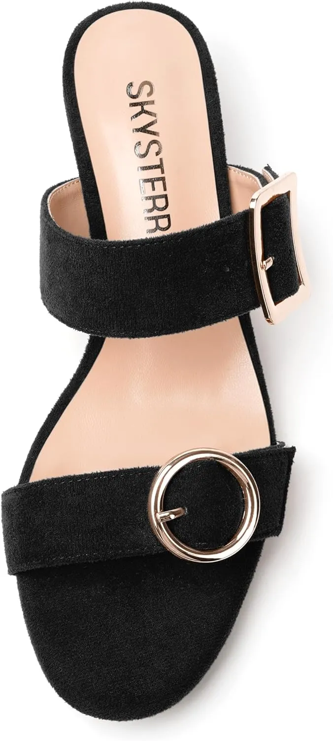 SKYSTERRY Womens Open Toe Evening Buckle Suede Casual Kitten Low Heel Heeled Sandals 1.5 Inch