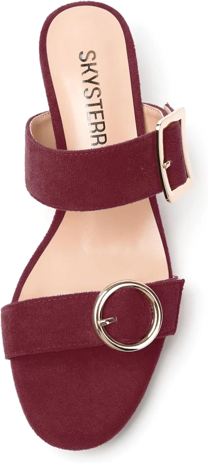 SKYSTERRY Womens Open Toe Evening Buckle Suede Casual Kitten Low Heel Heeled Sandals 1.5 Inch