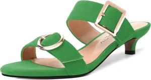 SKYSTERRY Womens Open Toe Evening Buckle Suede Casual Kitten Low Heel Heeled Sandals 1.5 Inch
