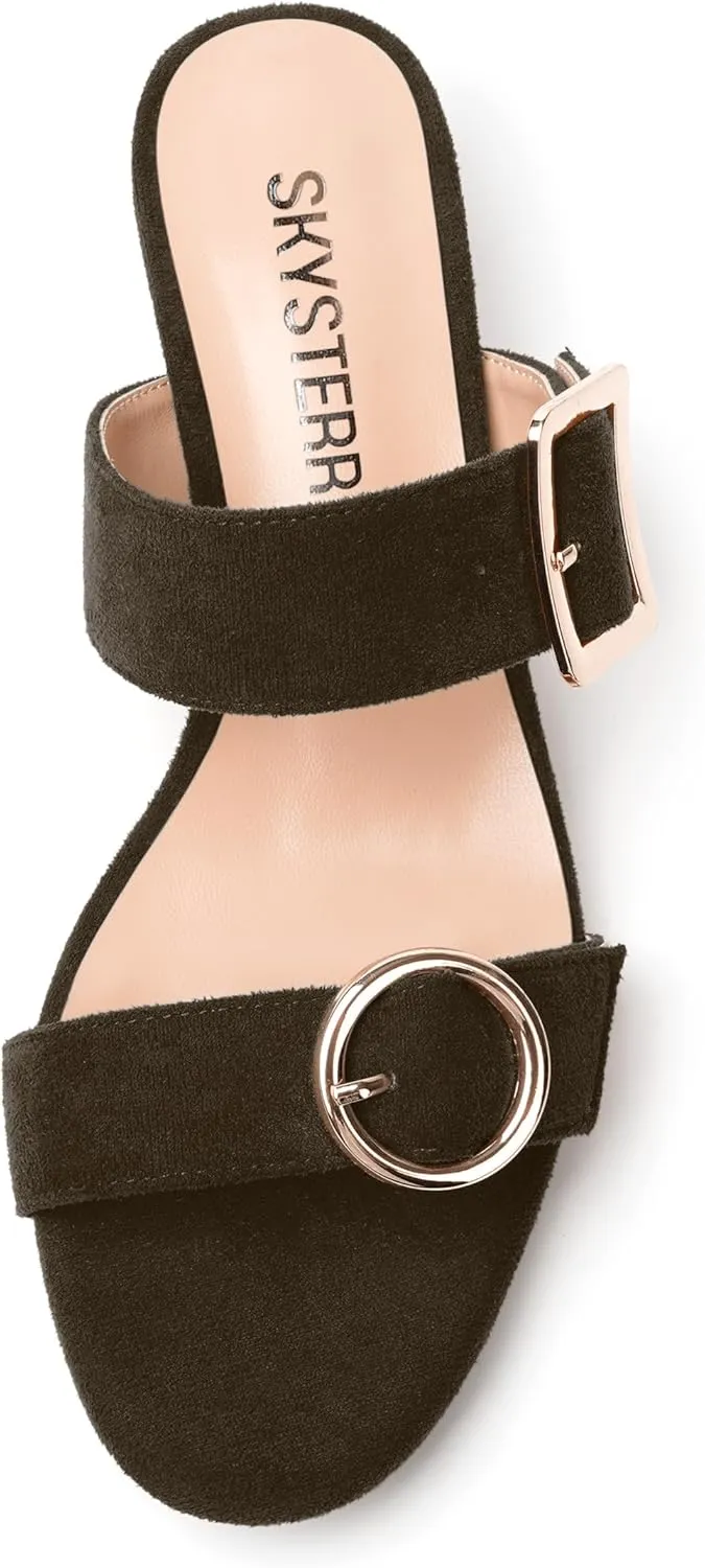 SKYSTERRY Womens Open Toe Evening Buckle Suede Casual Kitten Low Heel Heeled Sandals 1.5 Inch