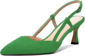 SKYSTERRY Womens Suede Evening Casual Pointed Toe Buckle Slingback Spool Mid Heel Pumps Shoes 2.5 Inch