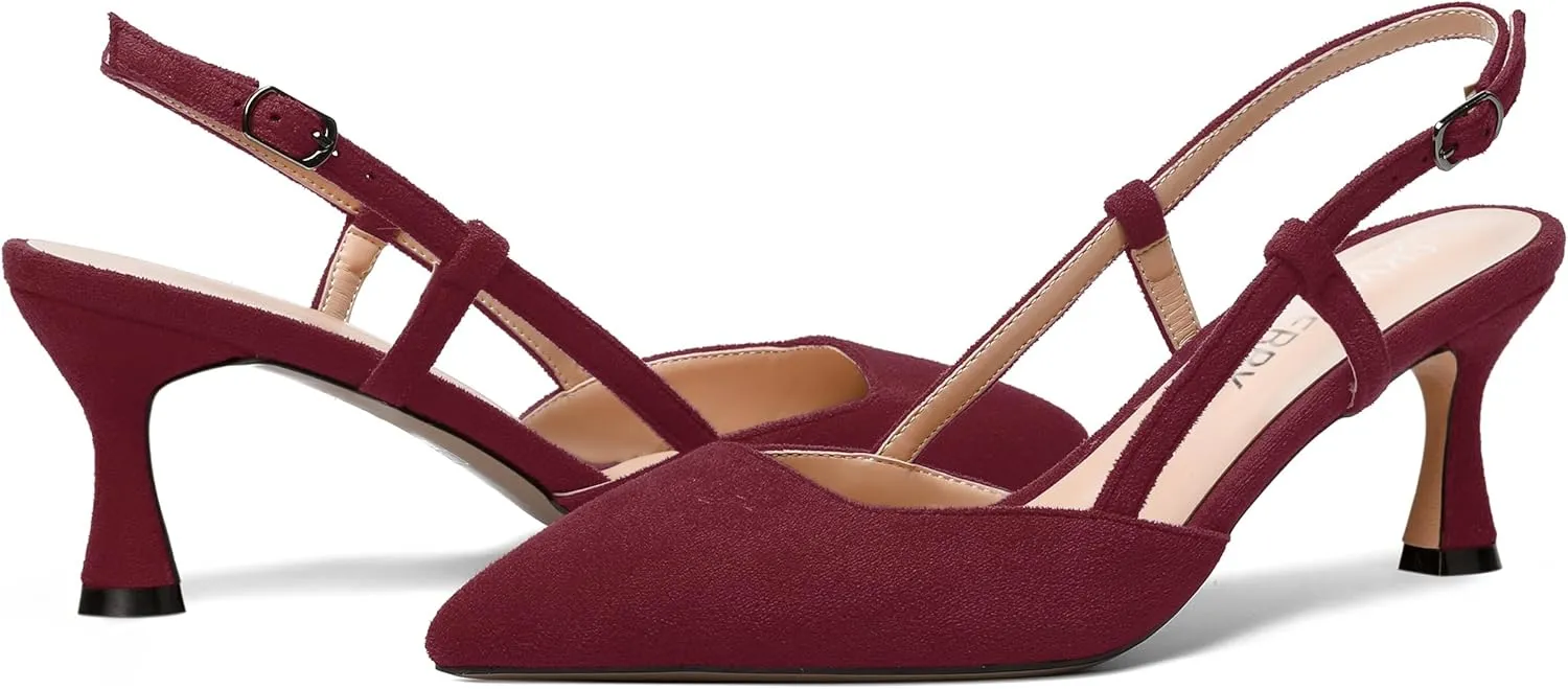 SKYSTERRY Womens Suede Evening Casual Pointed Toe Buckle Slingback Spool Mid Heel Pumps Shoes 2.5 Inch