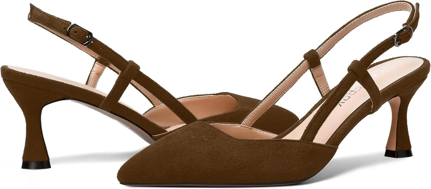 SKYSTERRY Womens Suede Evening Casual Pointed Toe Buckle Slingback Spool Mid Heel Pumps Shoes 2.5 Inch