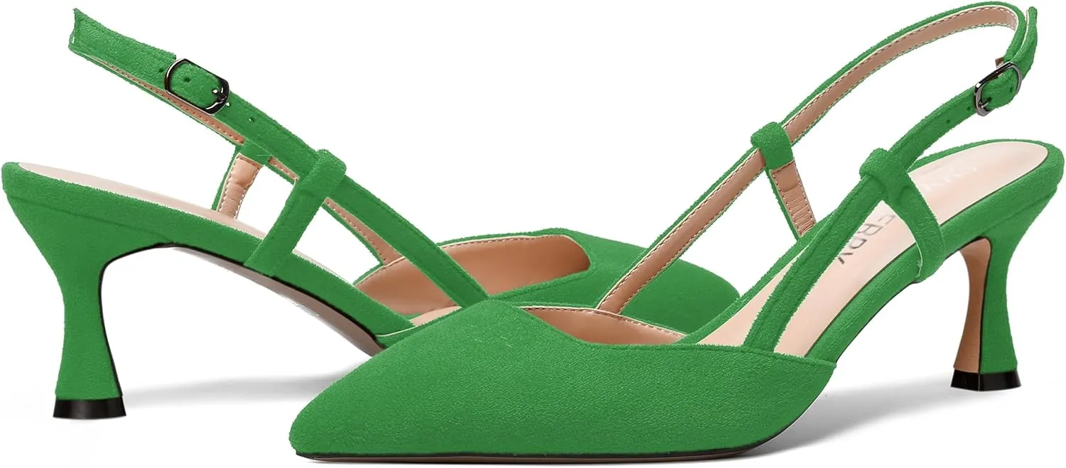 SKYSTERRY Womens Suede Evening Casual Pointed Toe Buckle Slingback Spool Mid Heel Pumps Shoes 2.5 Inch