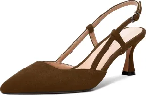 SKYSTERRY Womens Suede Evening Casual Pointed Toe Buckle Slingback Spool Mid Heel Pumps Shoes 2.5 Inch
