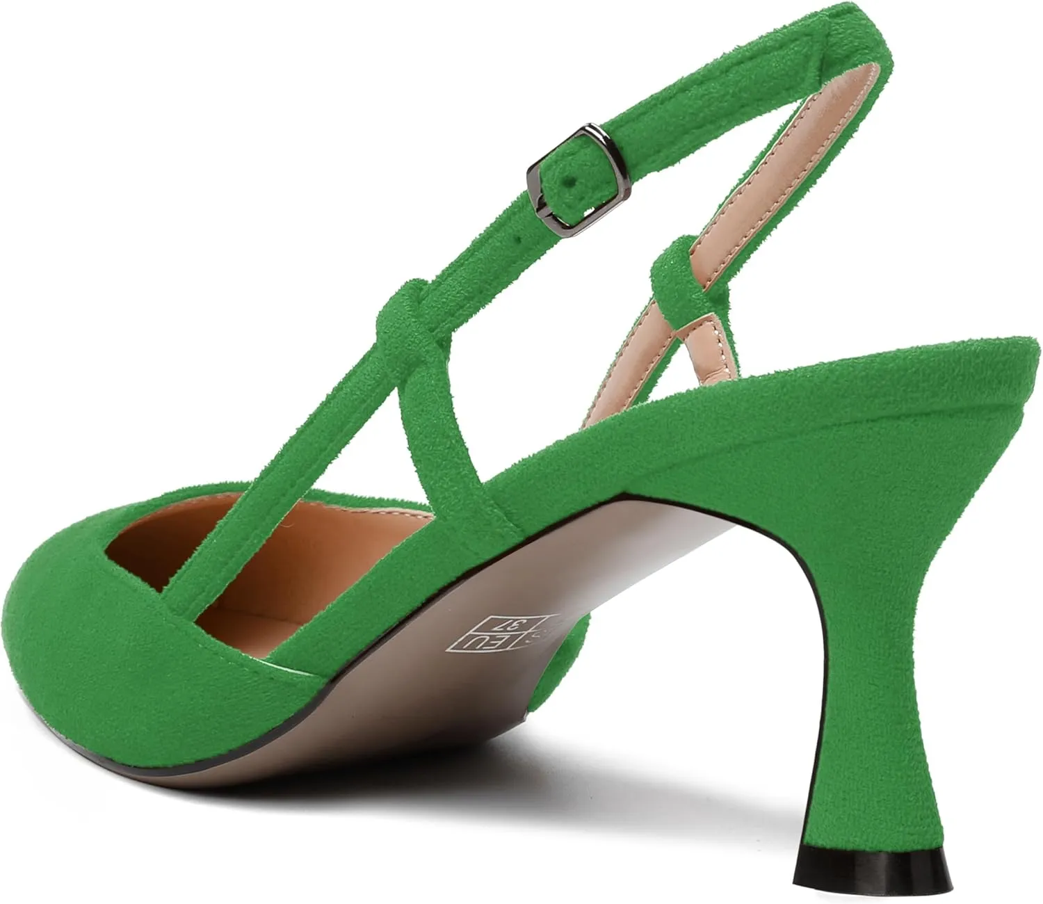 SKYSTERRY Womens Suede Evening Casual Pointed Toe Buckle Slingback Spool Mid Heel Pumps Shoes 2.5 Inch