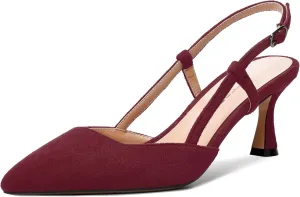 SKYSTERRY Womens Suede Evening Casual Pointed Toe Buckle Slingback Spool Mid Heel Pumps Shoes 2.5 Inch