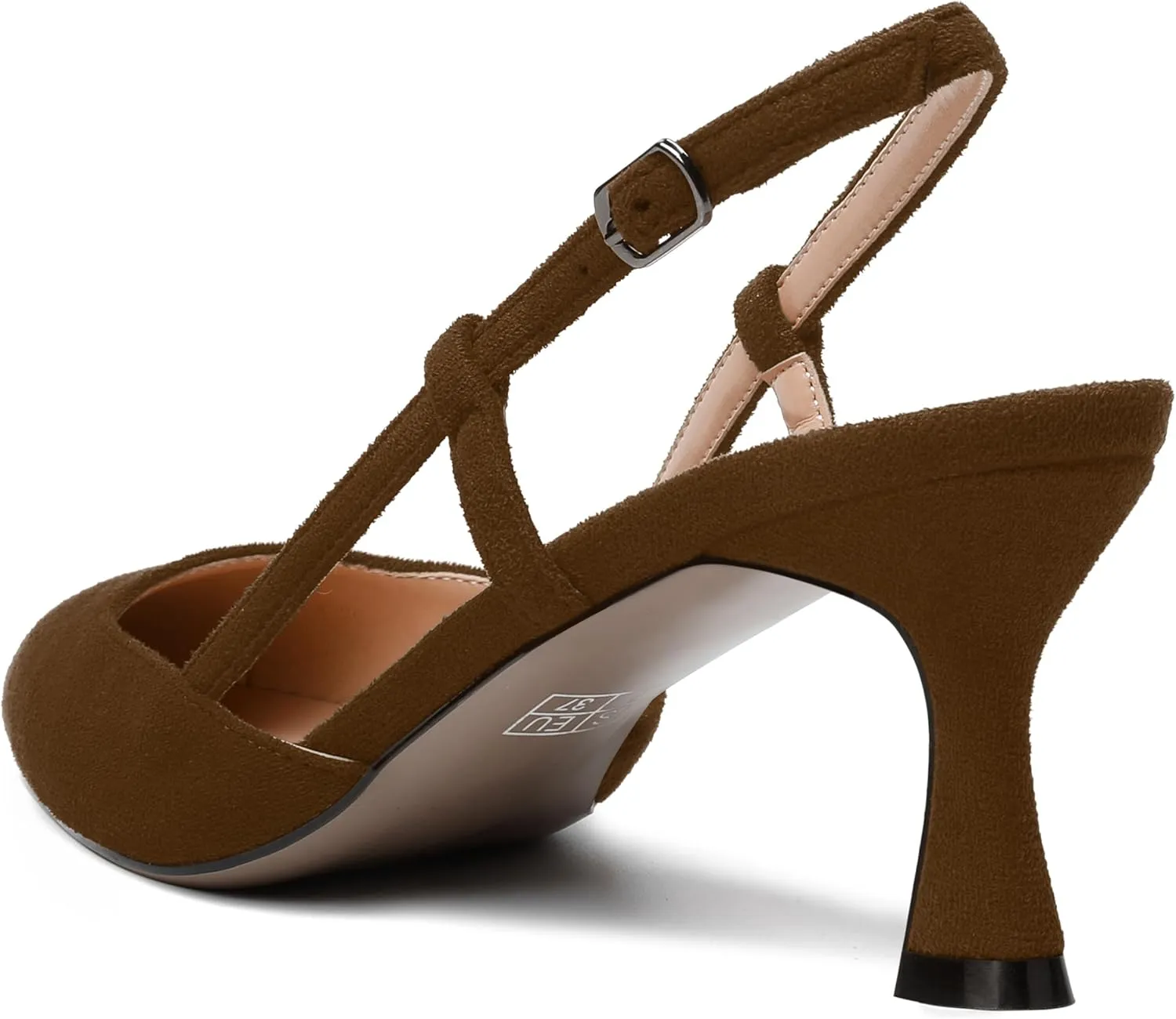 SKYSTERRY Womens Suede Evening Casual Pointed Toe Buckle Slingback Spool Mid Heel Pumps Shoes 2.5 Inch