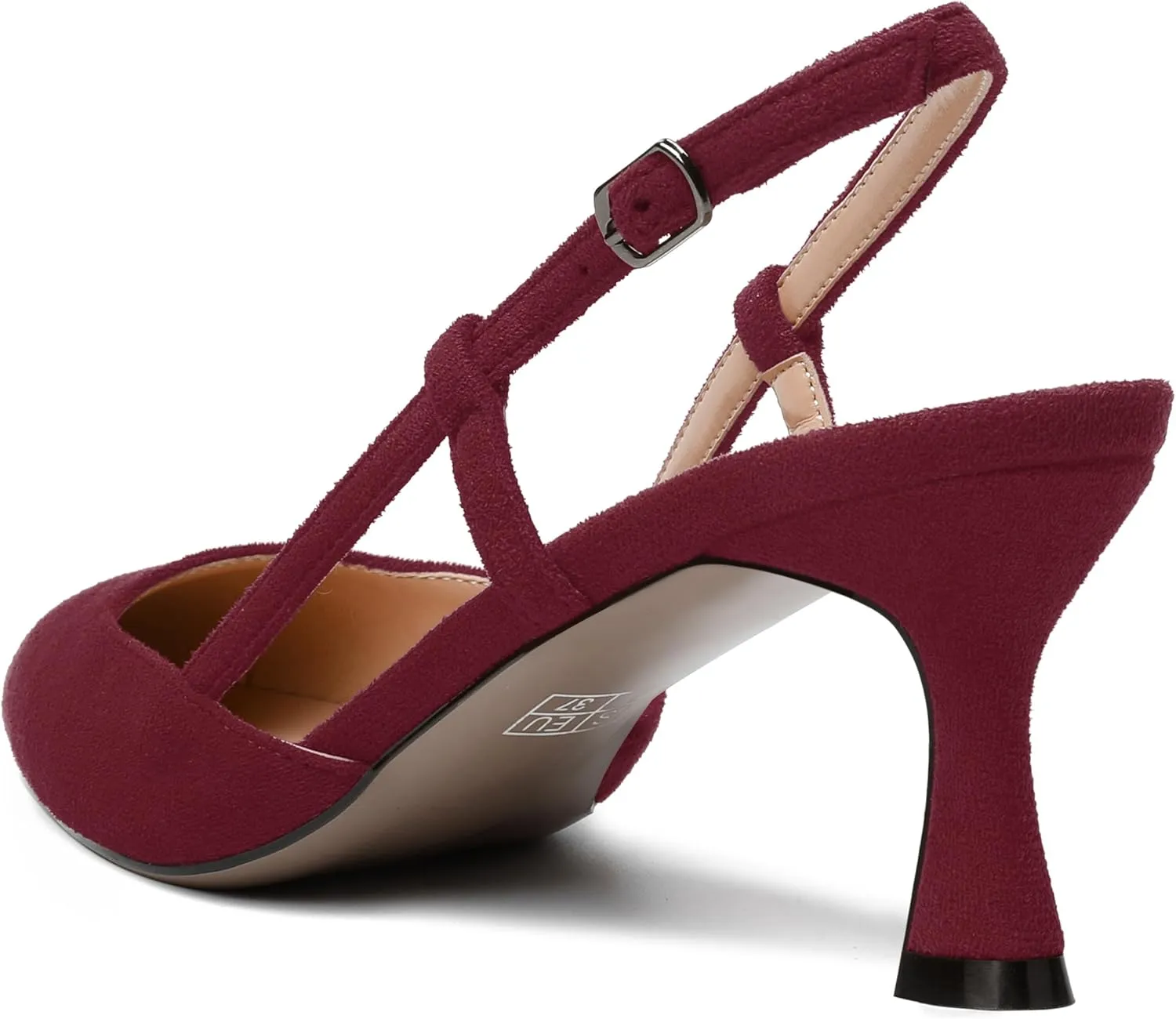 SKYSTERRY Womens Suede Evening Casual Pointed Toe Buckle Slingback Spool Mid Heel Pumps Shoes 2.5 Inch