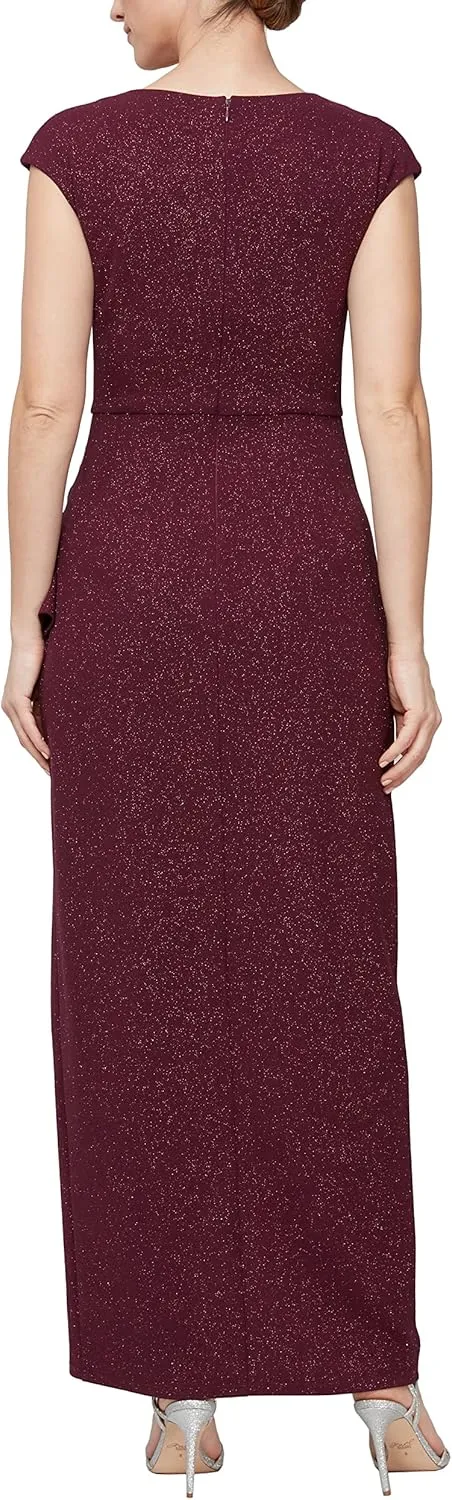 S.L. Fashions Women's Cap Sleeve Long Dress Keyhole Neck Flattering Ruched Waist