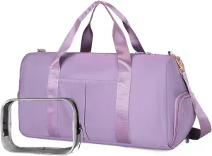 Small Gym Bag for Women, Travel Duffle Bag with Wet Pocket Shoes Compartment Dance Bag Overnight Weekender Bag (Purple)