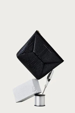 Snake-Effect Leather X-Pouch Clutch In Black Python