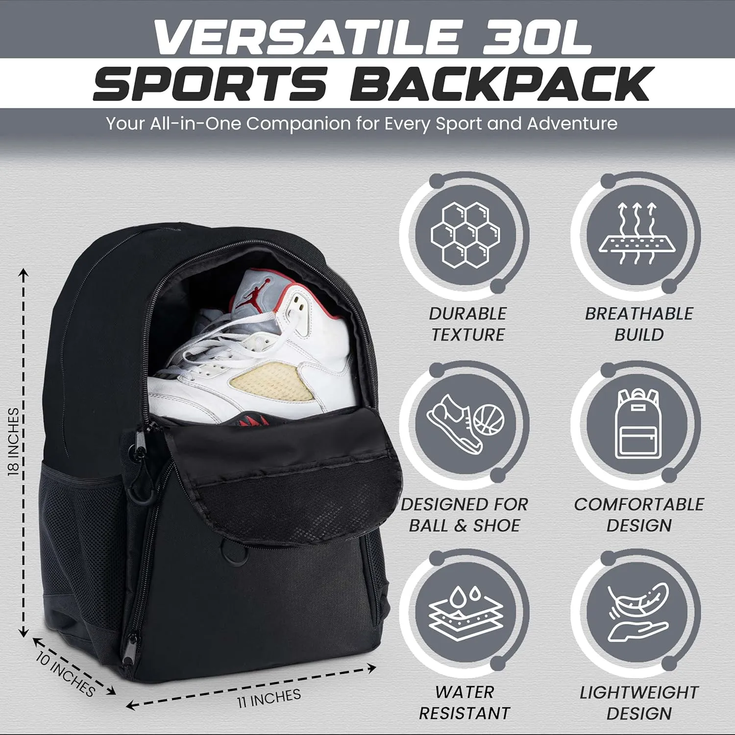 Soccer & Basketball Sports Bag with Ball Pump - Basketball Backpack with Separate Ball & Shoes Holder Compartment, Soccer Basketball Football & Volleyball Bag with Large Capacity