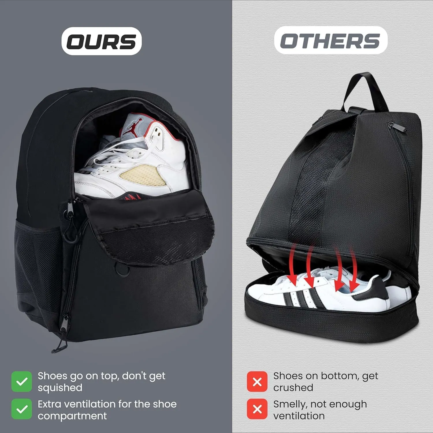 Soccer & Basketball Sports Bag with Ball Pump - Basketball Backpack with Separate Ball & Shoes Holder Compartment, Soccer Basketball Football & Volleyball Bag with Large Capacity