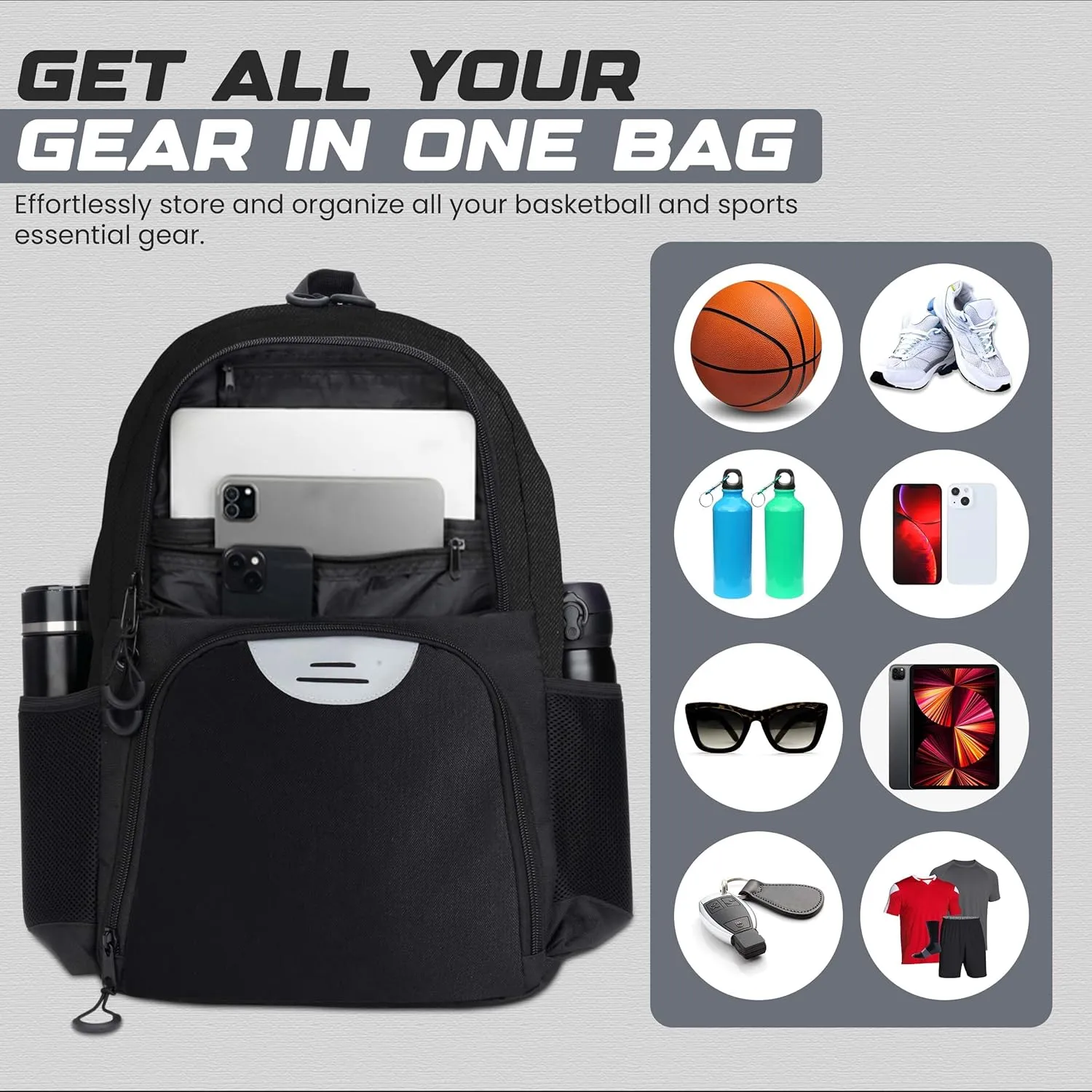 Soccer & Basketball Sports Bag with Ball Pump - Basketball Backpack with Separate Ball & Shoes Holder Compartment, Soccer Basketball Football & Volleyball Bag with Large Capacity