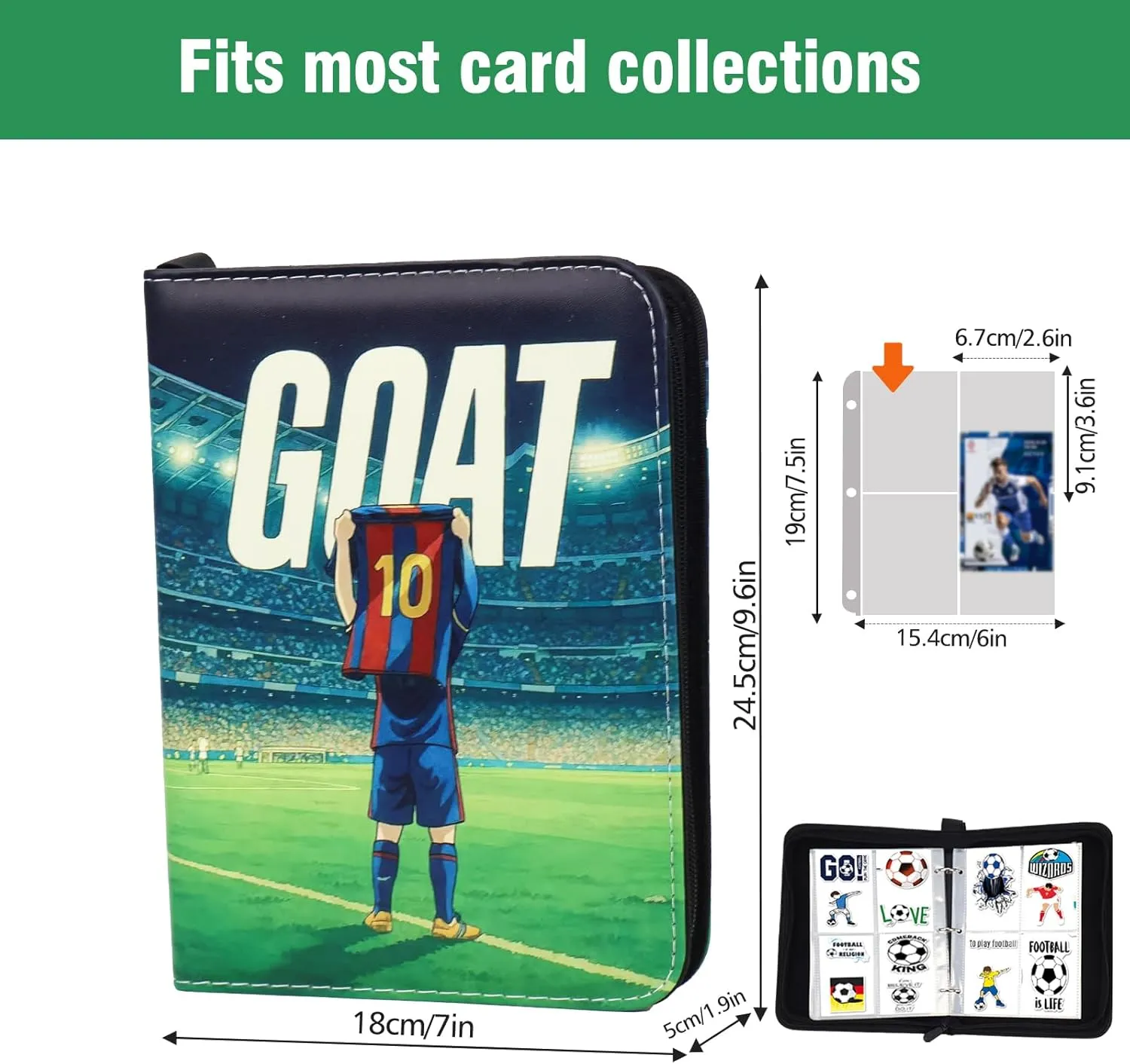 Soccer Card Binder with Sleeves 400 Pockets, Gifts for Soccer Card Collectors, Trading Card Holder Compatible with Topps Card, 50 Sleeves Card Album Card Storage Organizer