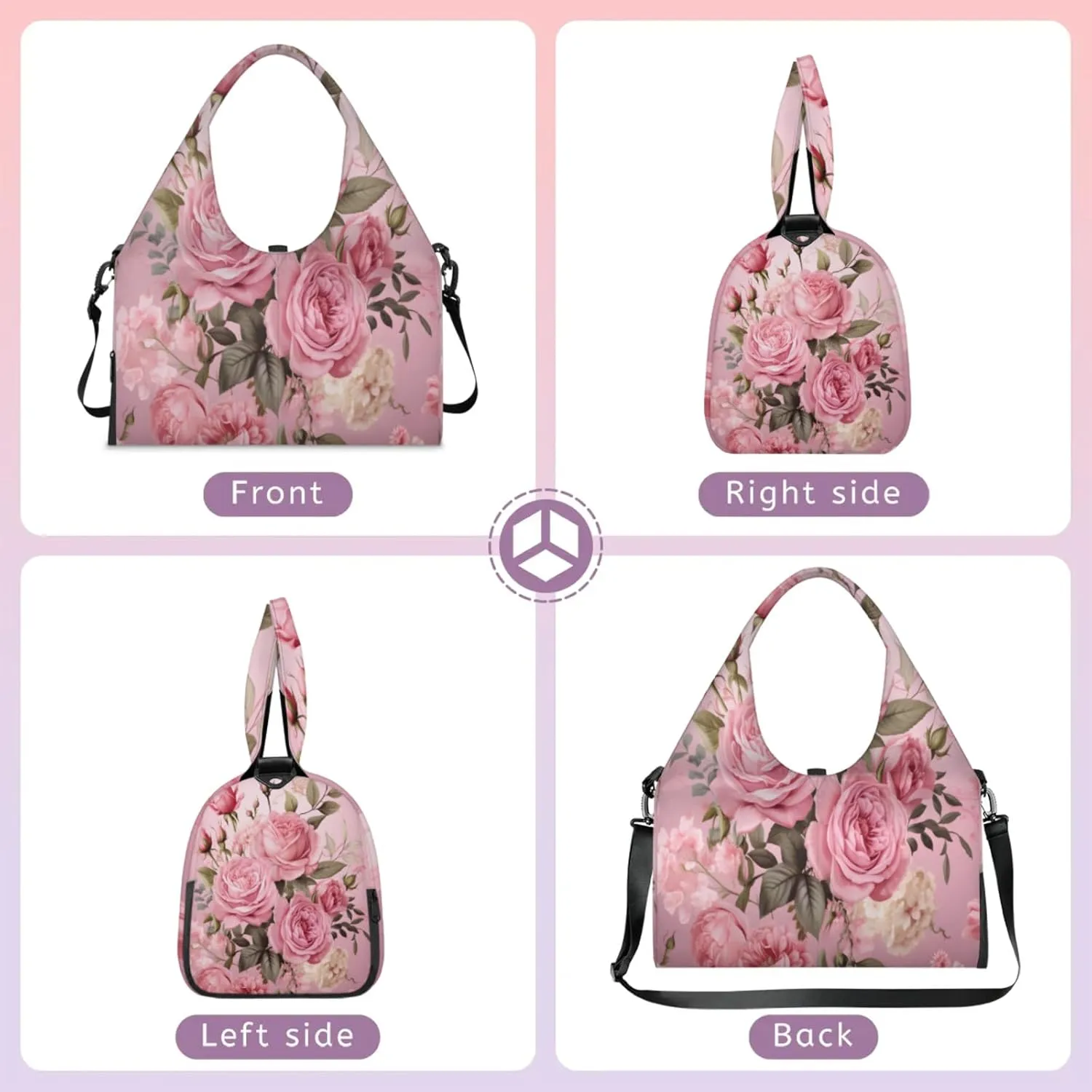 Soft Pink Rose Bouquet Waterproof Gym Bag for Men Women, Sports Duffel Bag with Shoe Compartment Yoga Mat Holder, Portable Large Travel Bag for Fitness, Camping, Weekend Trips