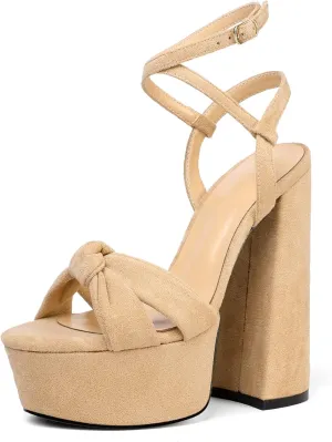 Soireelady Women's Platform Sandals Chunky High Heels Open Toe Crisscross Strap Heeled Sandals Dressy Heels for Party Evening and Nightclub