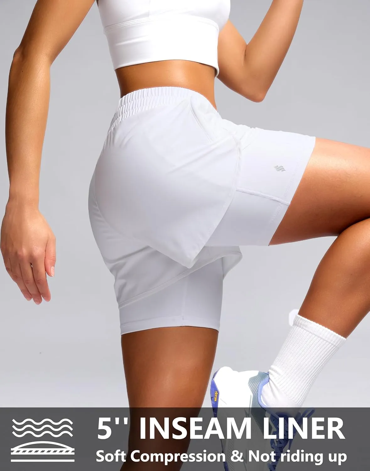 Soothfeel Women's 2 in 1 Athletic Running Shorts with Liner Zipper Pocket 5" High Waisted Gym Workout Tennis Shorts for Women