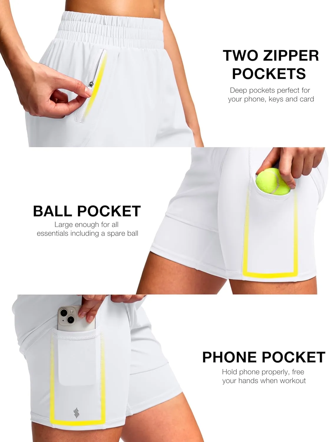 Soothfeel Women's 2 in 1 Athletic Running Shorts with Liner Zipper Pocket 5" High Waisted Gym Workout Tennis Shorts for Women
