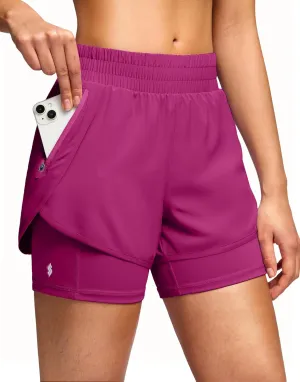 Soothfeel Women's 2 in 1 Athletic Running Shorts with Liner Zipper Pocket 5" High Waisted Gym Workout Tennis Shorts for Women