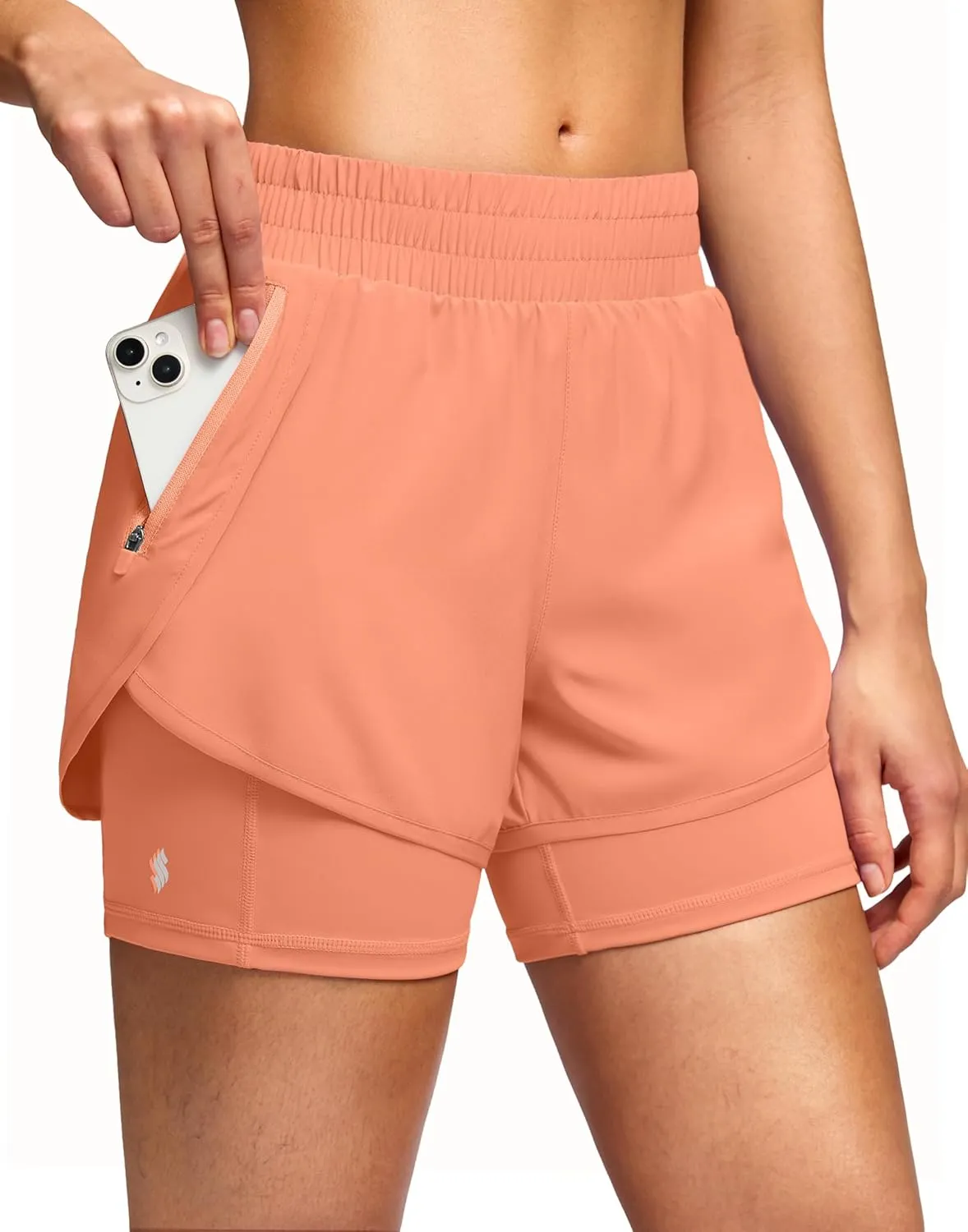 Soothfeel Women's 2 in 1 Athletic Running Shorts with Liner Zipper Pocket 5" High Waisted Gym Workout Tennis Shorts for Women