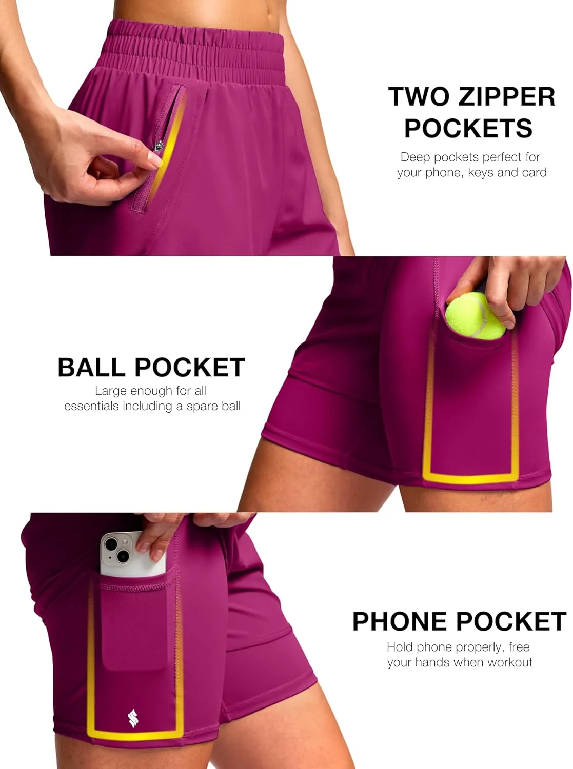 Soothfeel Women's 2 in 1 Athletic Running Shorts with Liner Zipper Pocket 5" High Waisted Gym Workout Tennis Shorts for Women
