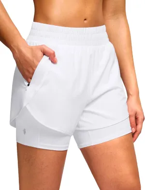 Soothfeel Women's 2 in 1 Athletic Running Shorts with Liner Zipper Pocket 5" High Waisted Gym Workout Tennis Shorts for Women