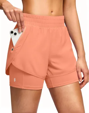 Soothfeel Women's 2 in 1 Athletic Running Shorts with Liner Zipper Pocket 5" High Waisted Gym Workout Tennis Shorts for Women
