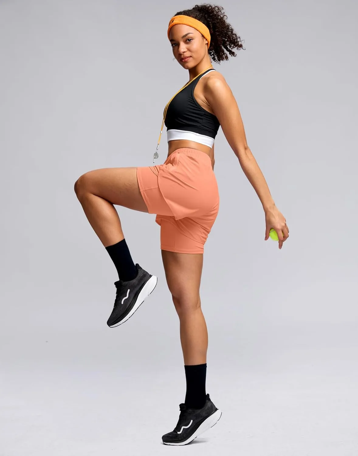 Soothfeel Women's 2 in 1 Athletic Running Shorts with Liner Zipper Pocket 5" High Waisted Gym Workout Tennis Shorts for Women
