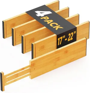 SpaceAid Bamboo 4 Pack Dresser Drawer Dividers, 4.65“ High Adjustable 17“-22” Drawer Organizers, Expandable Organization for Clothing, Clothes, Dressers, Natural